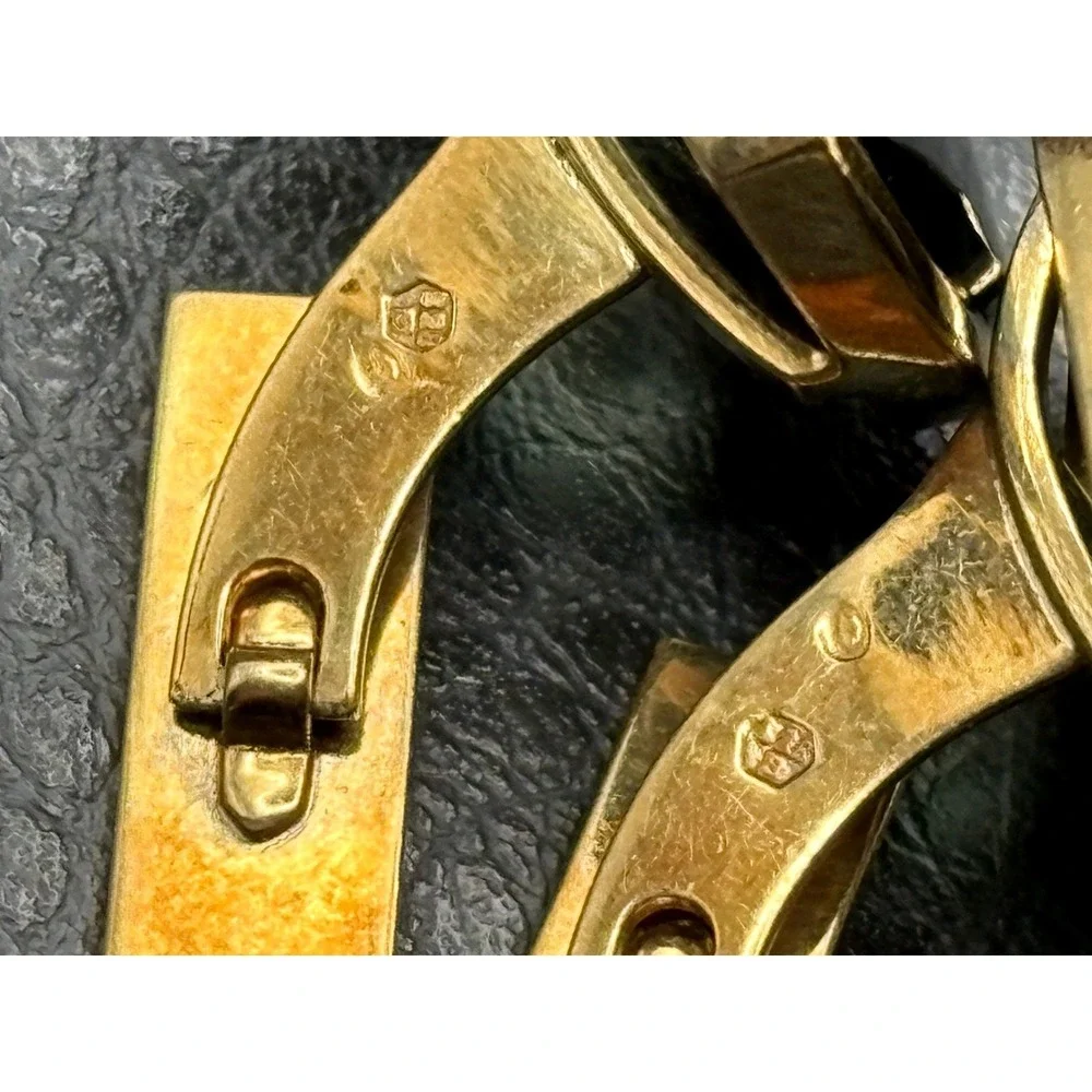 Vintage 14K Solid Gold Cufflinks Dark Green Gemstones Men's Formal Wear Luxury